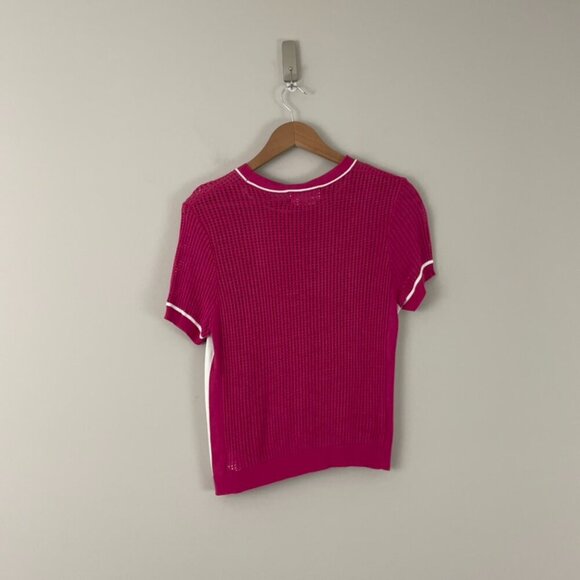 Anthropologie Sporty Mesh Crew Neck Sweater Tee Fuschia Size Small - Picture 2 of 6